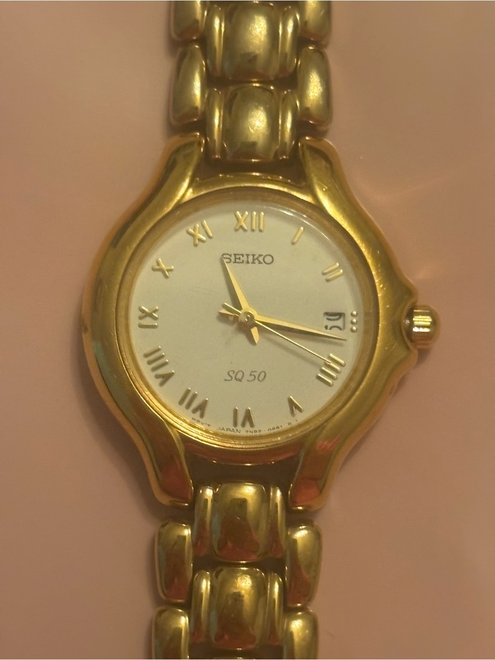 Seiko SQ50 Gold Tone Women's Bracelet Watch- needs battery